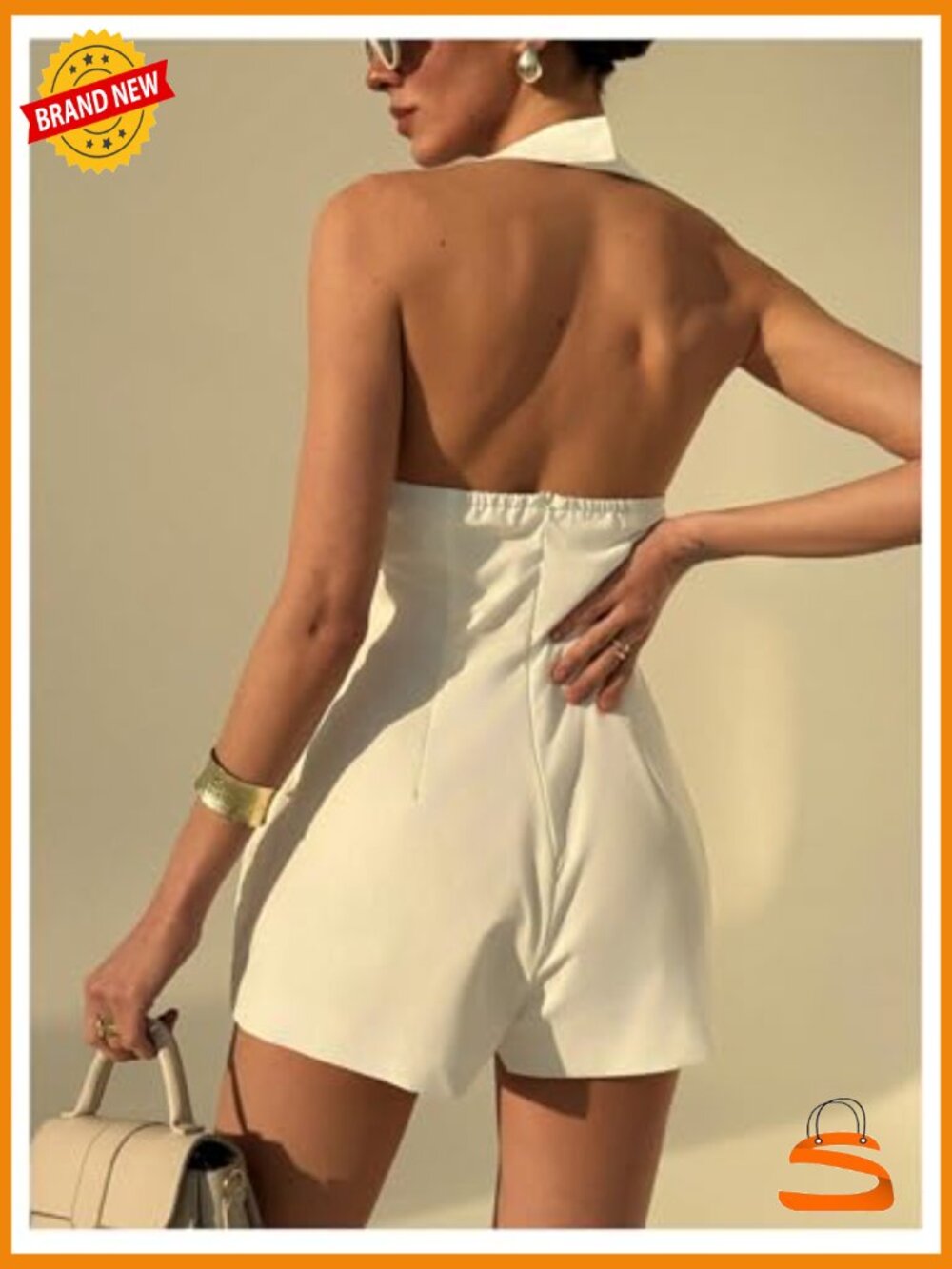 Backless Halter Jumpsuit Sleeveless Wide Leg Romper for Going Out - Picture 2 of 5